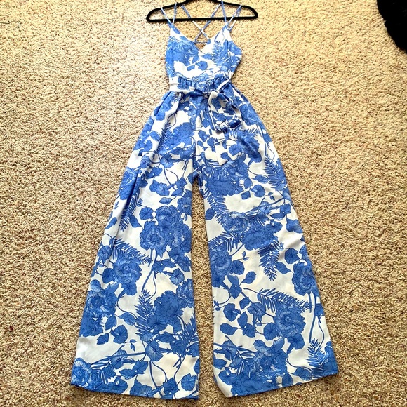 My Michelle Blue and White Linen Jumpsuit - Picture 8 of 9